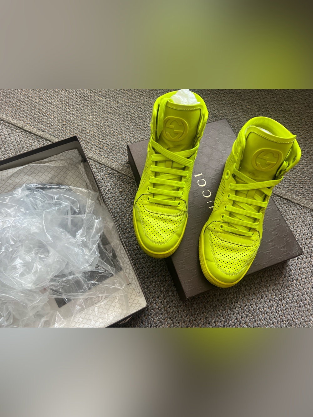 Gucci High-Top Sneakers in Neon Yellow